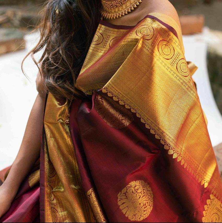 Regal Maroon Majesty Banarasi Silk Saree WIth Fabulouse Blouse Piece