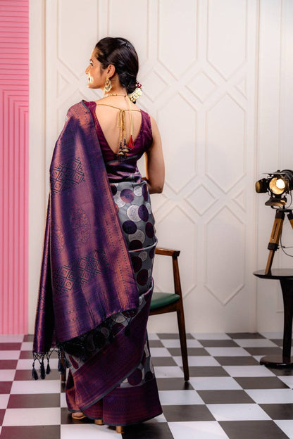 Scarlet Circles Saree Purple Banarasi Silk Saree WIth Fabulouse Blouse Piece