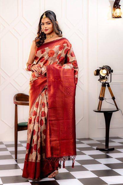 Scarlet Circles Saree Red Banarasi Silk Saree WIth Fabulouse Blouse Piece