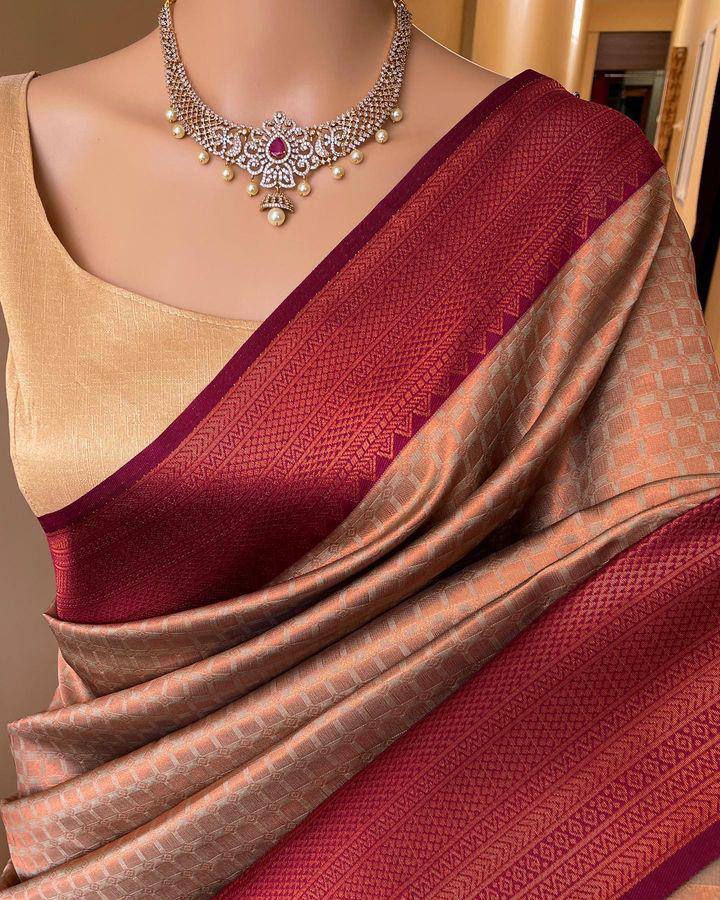 Regal Crimson Delight Maroon Banarasi Silk Saree WIth Fabulouse Blouse Piece