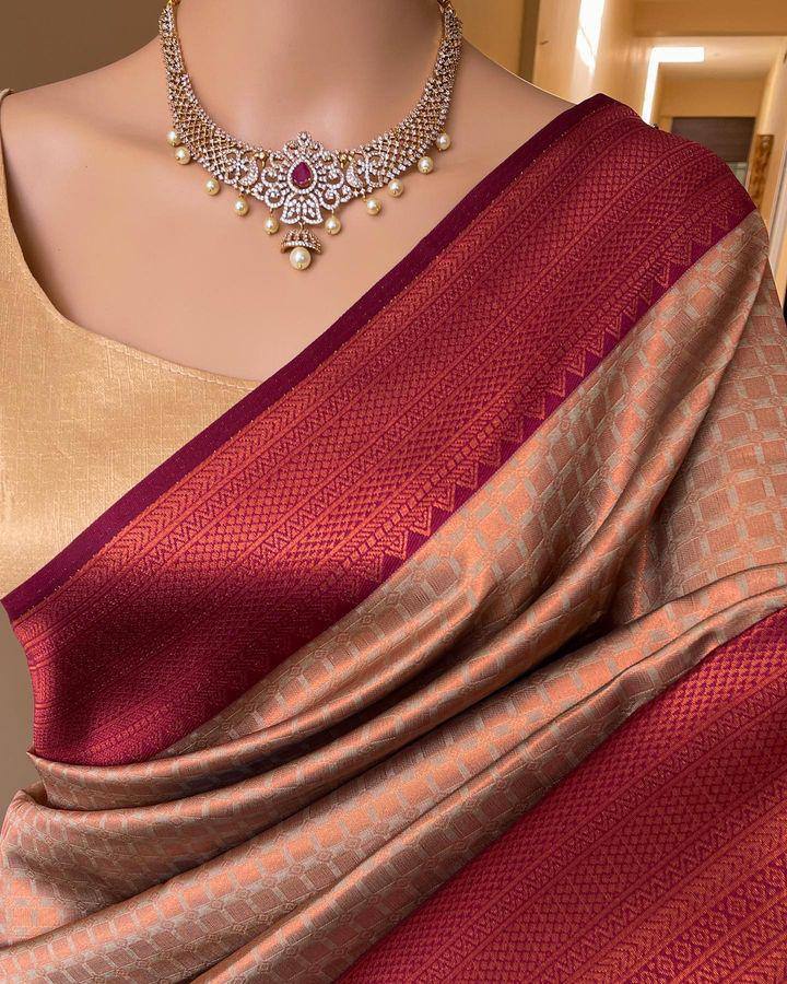 Regal Crimson Delight Maroon Banarasi Silk Saree WIth Fabulouse Blouse Piece