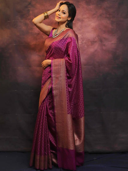 Royal Amethyst Banarasi Silk Saree WIth Fabulouse Blouse Piece