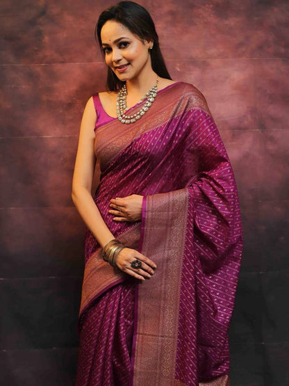 Royal Amethyst Banarasi Silk Saree WIth Fabulouse Blouse Piece