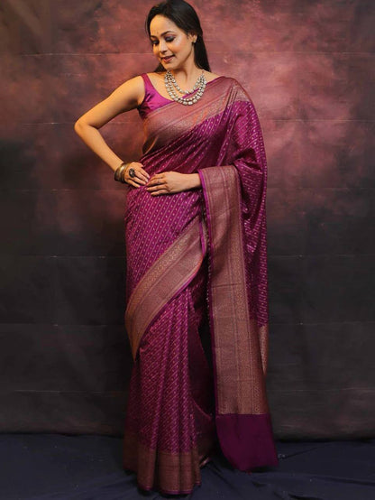 Royal Amethyst Banarasi Silk Saree WIth Fabulouse Blouse Piece