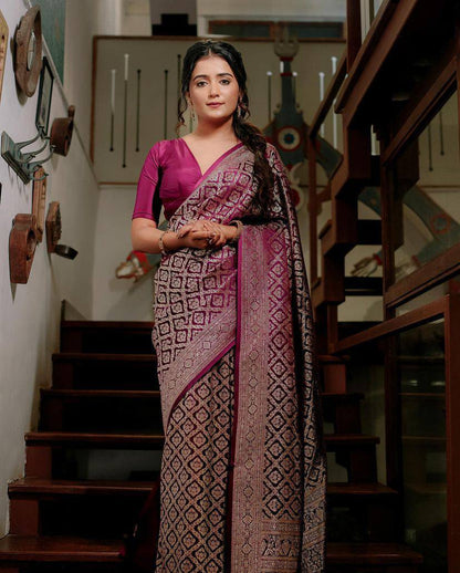 Burgundy Elegance Elegance Banarasi Silk Saree WIth Fabulouse Blouse Piece