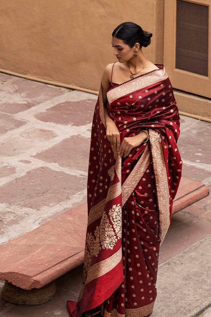 Lara Maroon Banarasi Silk Saree