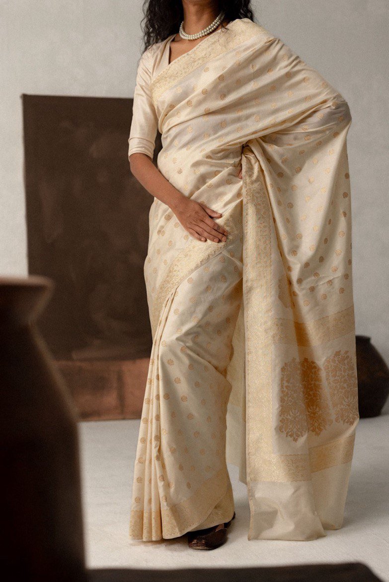 Lara OffWhite Banarasi Silk Saree