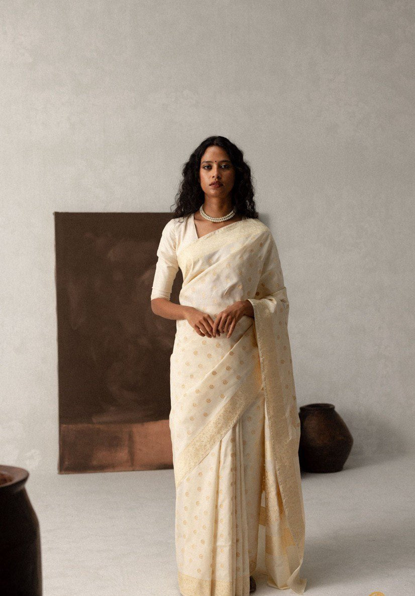 Lara OffWhite Banarasi Silk Saree