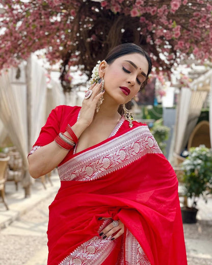 Scarlet Grace Banarasi Silk Saree WIth Fabulouse Blouse Piece