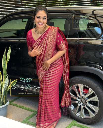 Ruby Red Silk Saree Banarasi Silk Saree WIth Fabulouse Blouse