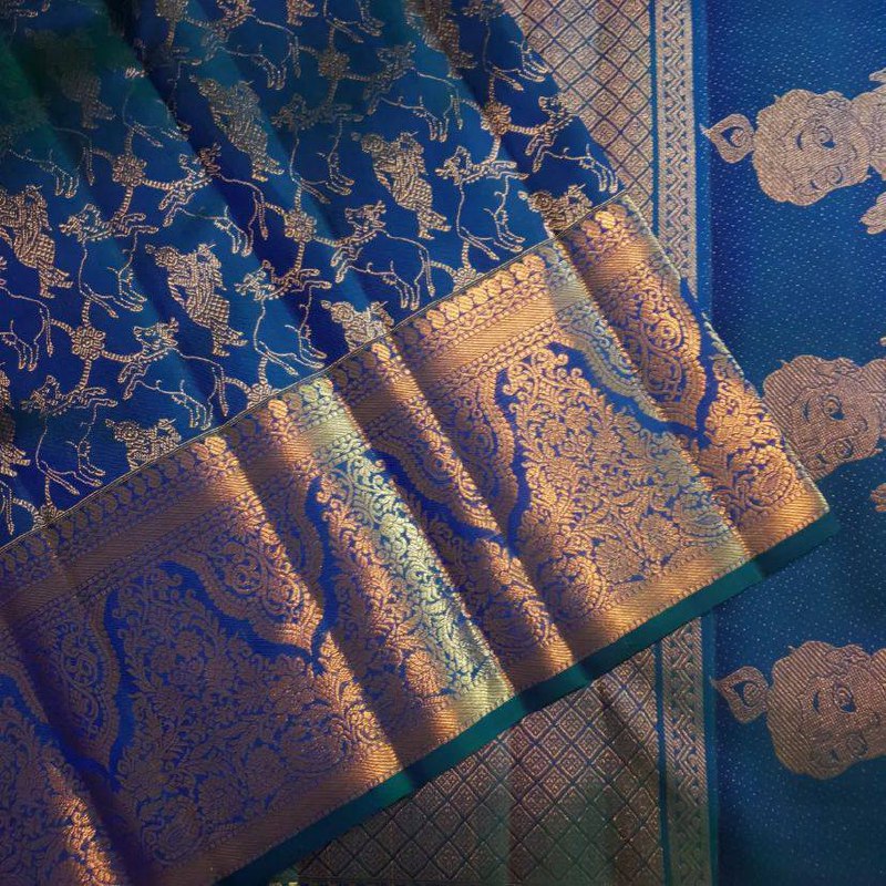 Kanha Blue Splendo Banarasi Silk Saree WIth Fabulouse Blouse Piece