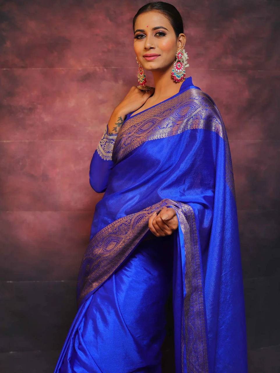 Regal Blue Elegance Banarasi Silk Saree WIth Fabulouse Blouse