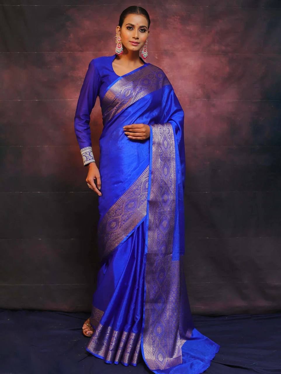 Regal Blue Elegance Banarasi Silk Saree WIth Fabulouse Blouse