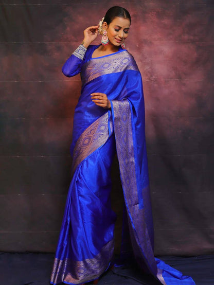 Regal Blue Elegance Banarasi Silk Saree WIth Fabulouse Blouse