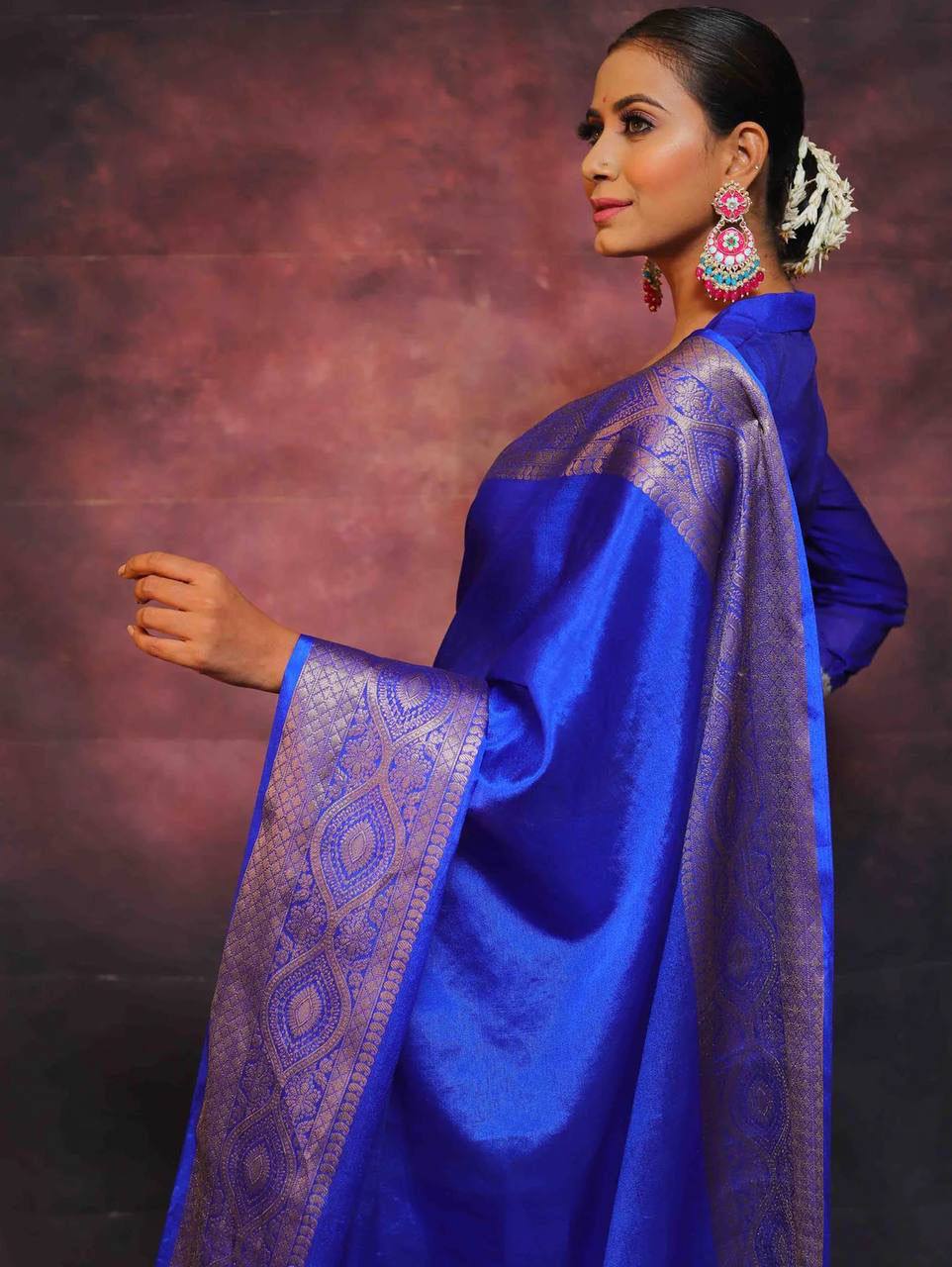 Regal Blue Elegance Banarasi Silk Saree WIth Fabulouse Blouse