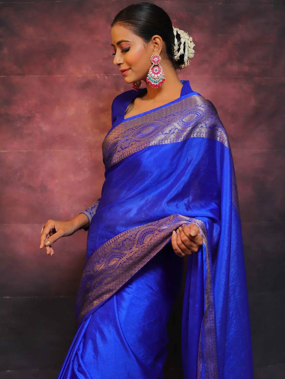 Regal Blue Elegance Banarasi Silk Saree WIth Fabulouse Blouse