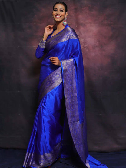 Regal Blue Elegance Banarasi Silk Saree WIth Fabulouse Blouse