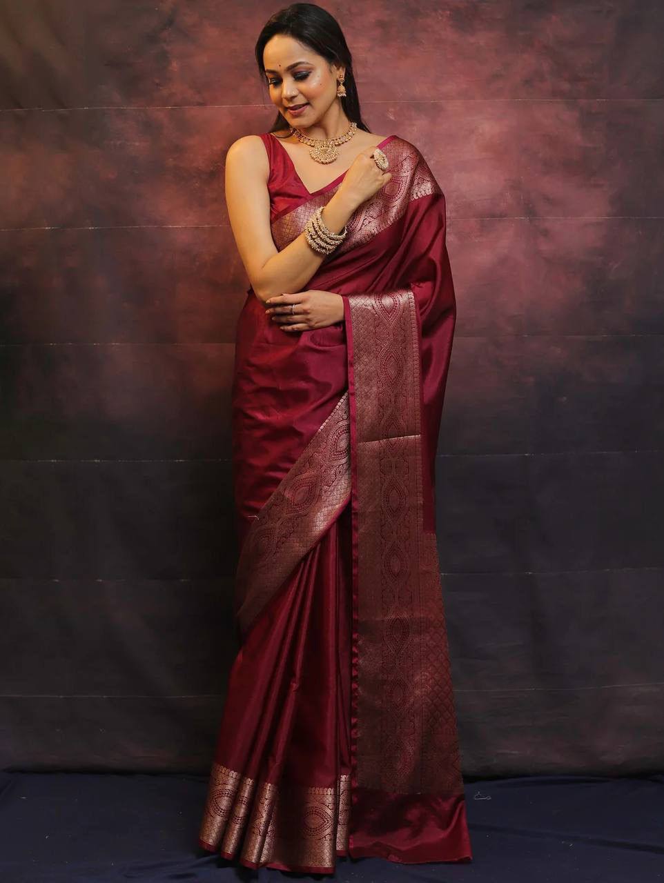 Regal Maroon Elegance Banarasi Silk Saree WIth Fabulouse Blouse