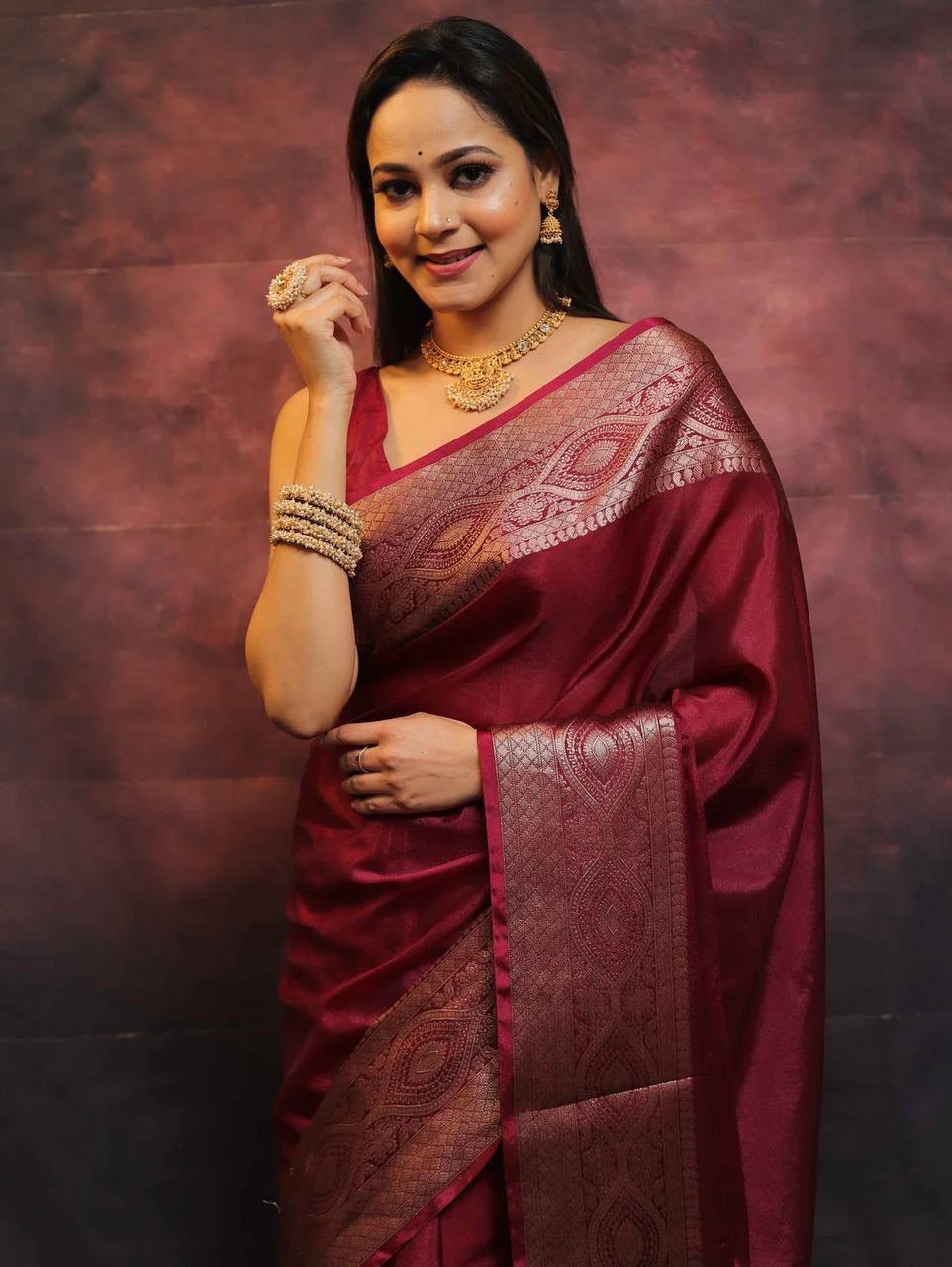 Regal Maroon Elegance Banarasi Silk Saree WIth Fabulouse Blouse