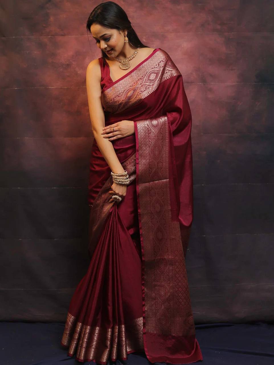 Regal Maroon Elegance Banarasi Silk Saree WIth Fabulouse Blouse