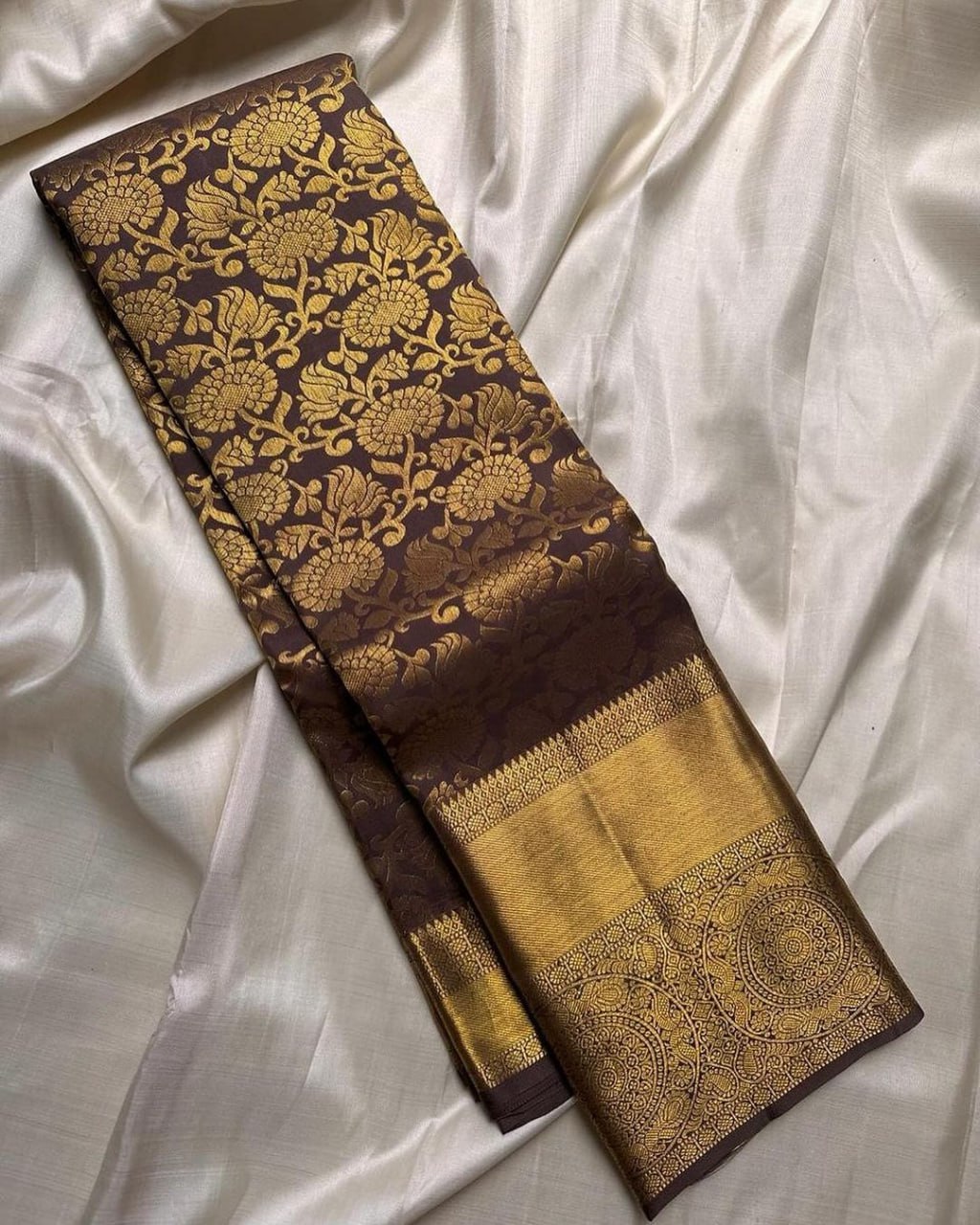 Chocolate Brown Banarasi Silk Saree With Charming Blouse Piece