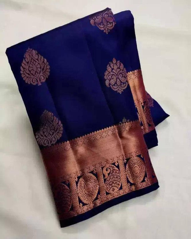 Blue Opulence Banarasi Silk Saree WIth Fabulouse Blouse Piece