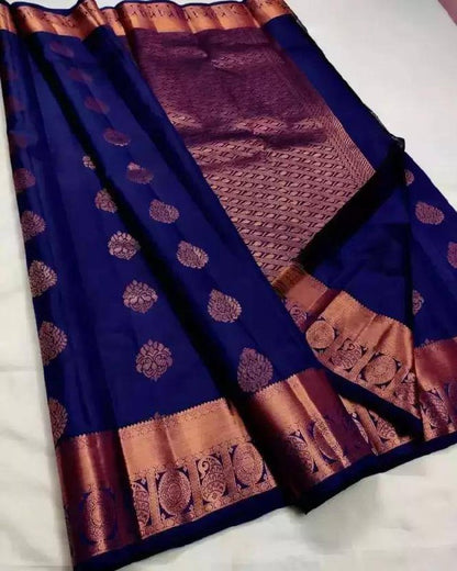 Blue Opulence Banarasi Silk Saree WIth Fabulouse Blouse Piece