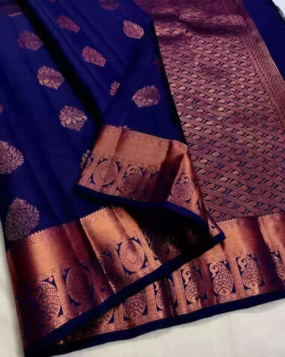 Blue Opulence Banarasi Silk Saree WIth Fabulouse Blouse Piece