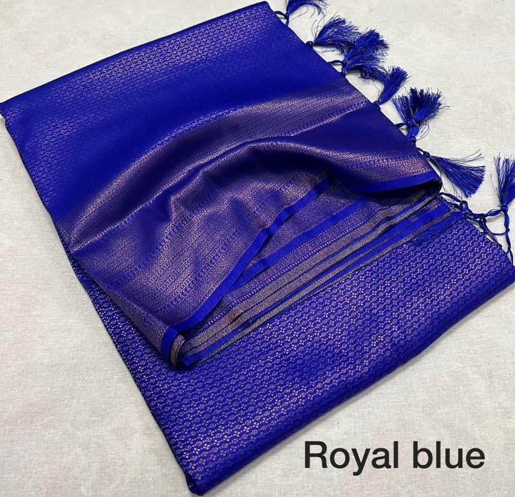 Tamanna RoyalBlue Colored KanchiSoft  Silk Saree With Charming Blouse Piece