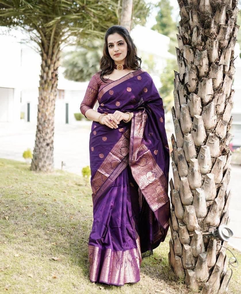 Krishnuri Butti Banarasi SIlk Saree With Nouveau Attached Blouse