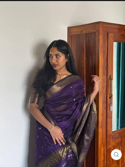 Beauteous Deep Rich Purple Soft Cotton Silk Saree With especial Blouse Attached