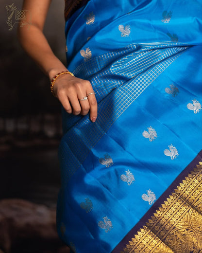 Lekha – Royal Blue Banarasi Soft Silk Saree with Silver Butti &amp; Rich Zari Border