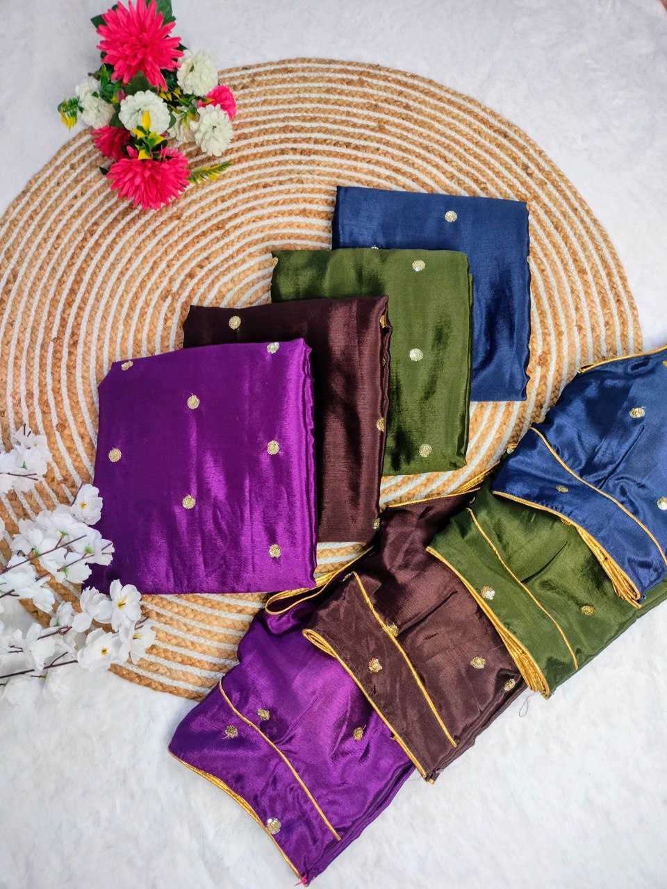 Designer Purple Chinon Sarees with All Over Sequence Work With Blooming Blouse Piece