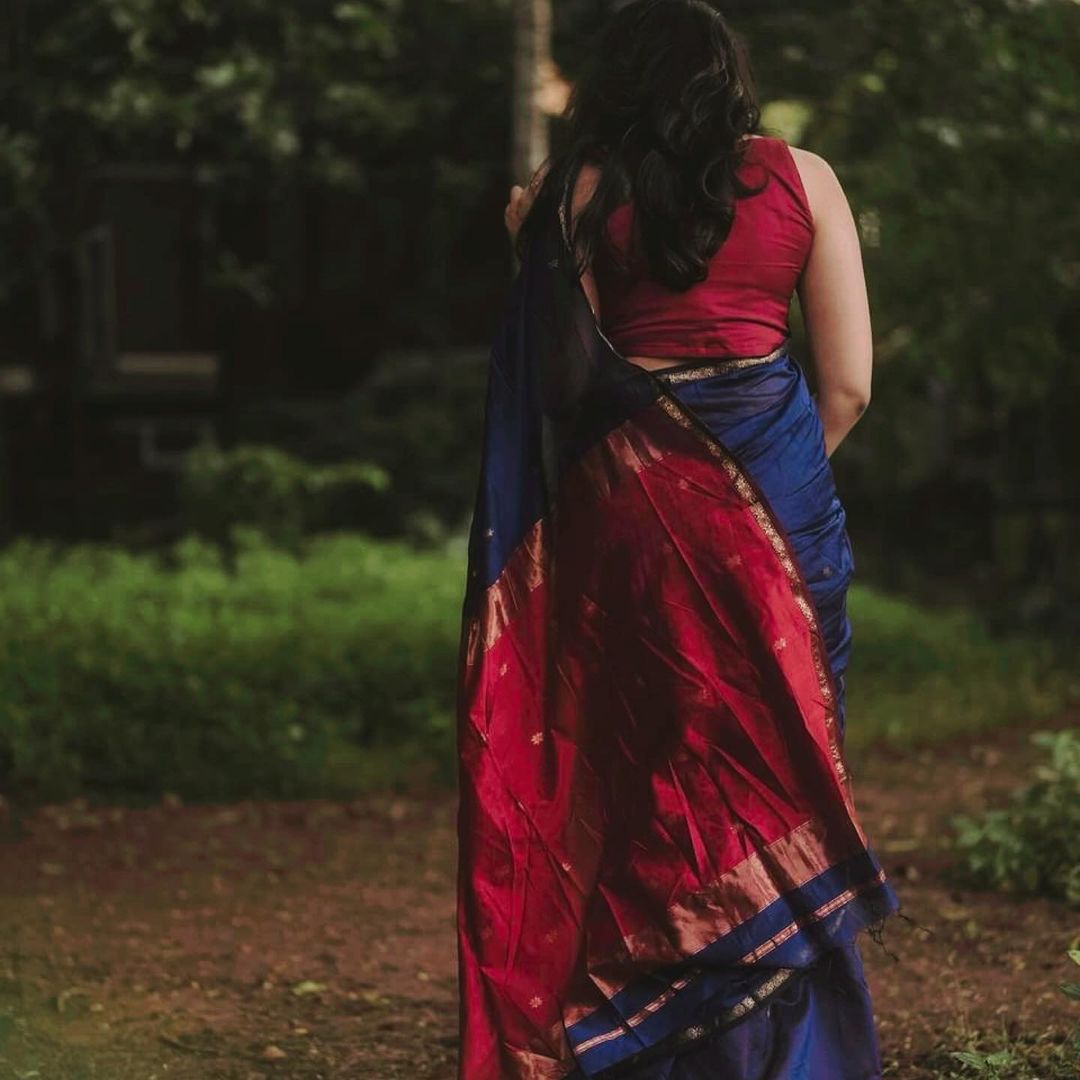 Ethnic Blue-Red Pure Cotton Silk Cotton (Handloom)