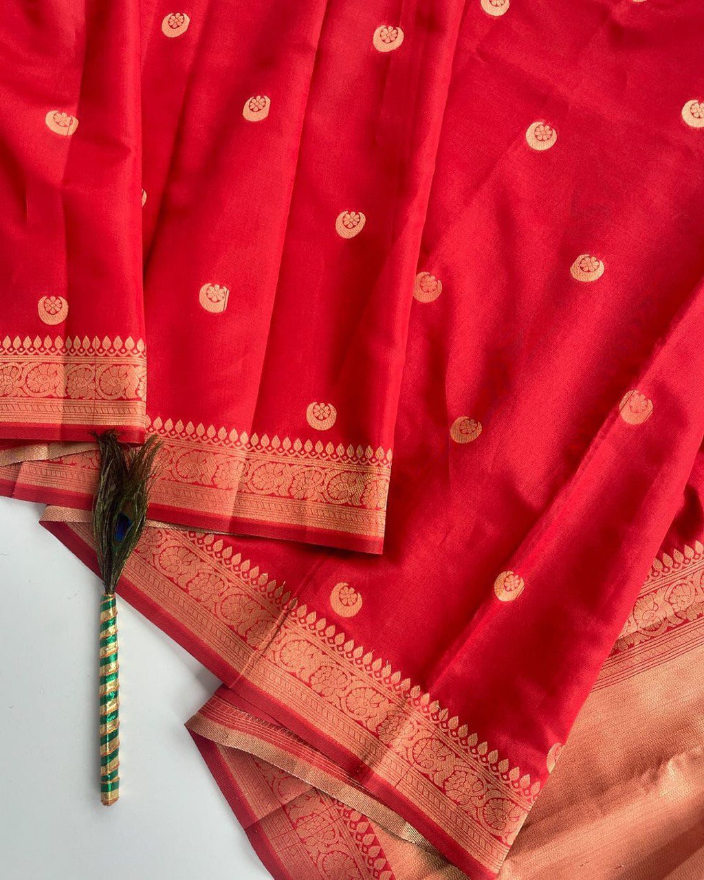 Sonakshi Crimson Red Banarasi Silk Saree WIth Fabulouse Blouse Piece