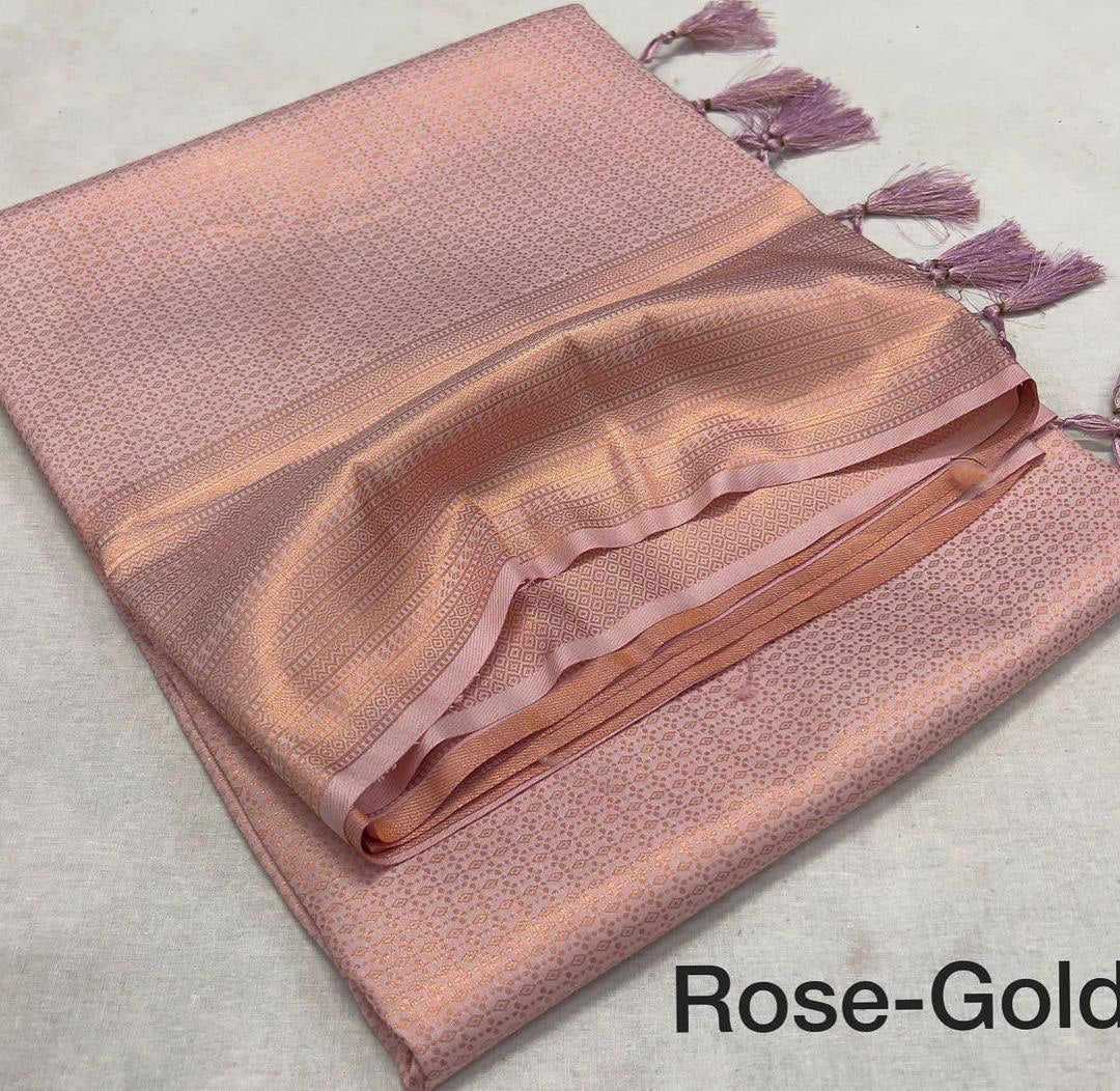 Tamanna RoseGold Colored KanchiSoft  Silk Saree With Charming Blouse Piece