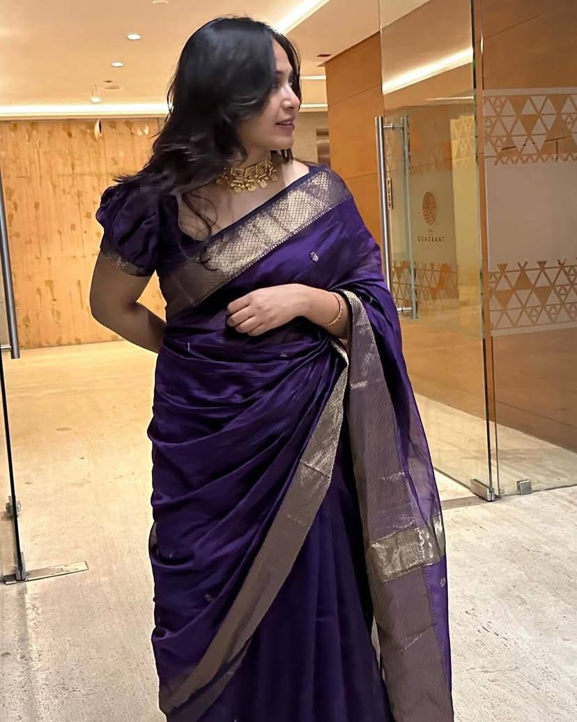 Beauteous Deep Rich Purple Soft Cotton Silk Saree With especial Blouse Attached