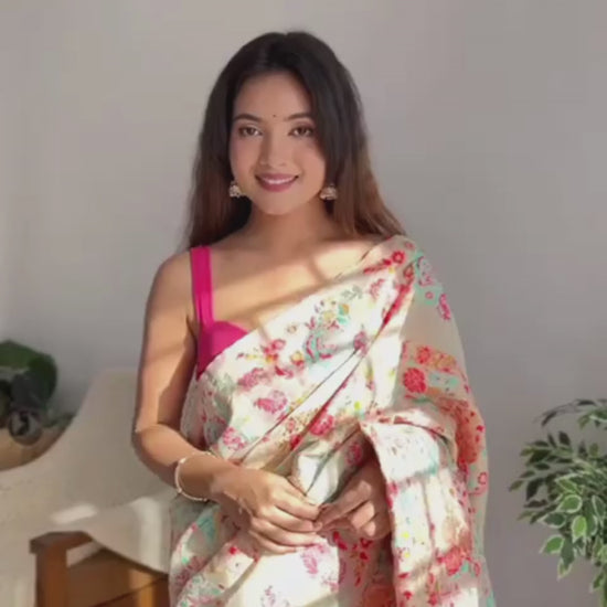 Maria Peach Kashmiri Pashmina Saree