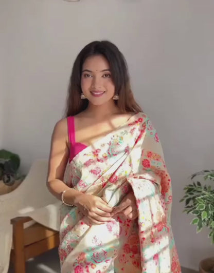 Maria Peach Kashmiri Pashmina Saree