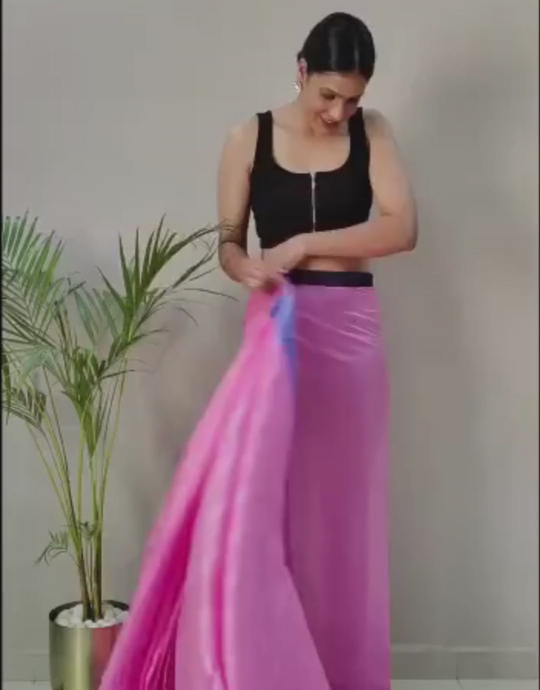 Neha Pink Just One Minute Ready To Wear Soft Silk Saree