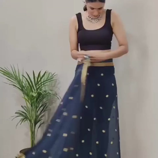 Natanshi Navy Blue Soft Georgette Ready To Wear Saree