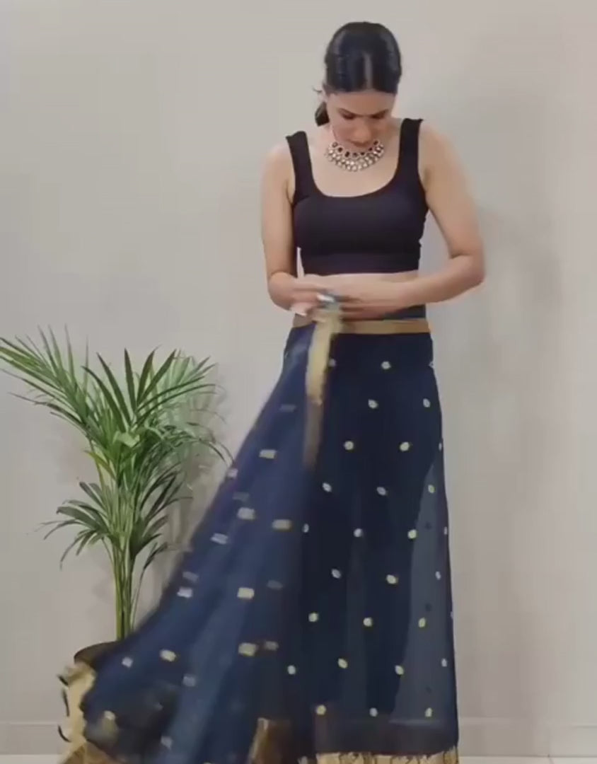 Natanshi Navy Blue Soft Georgette Ready To Wear Saree