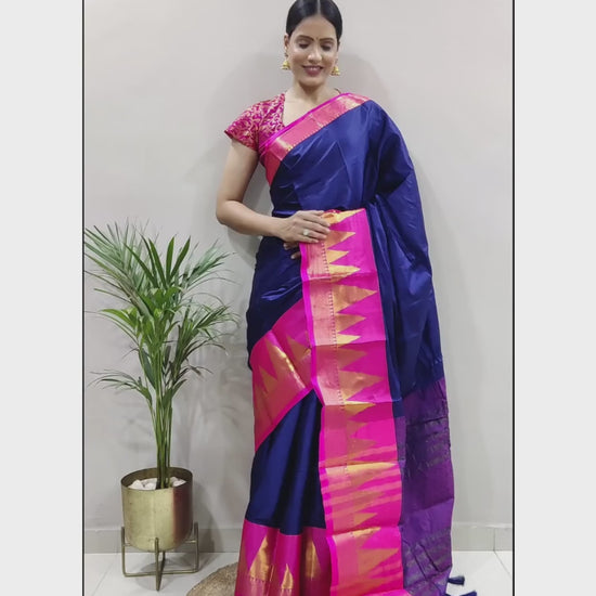 Veena Royal Blue Soft Silk Saree