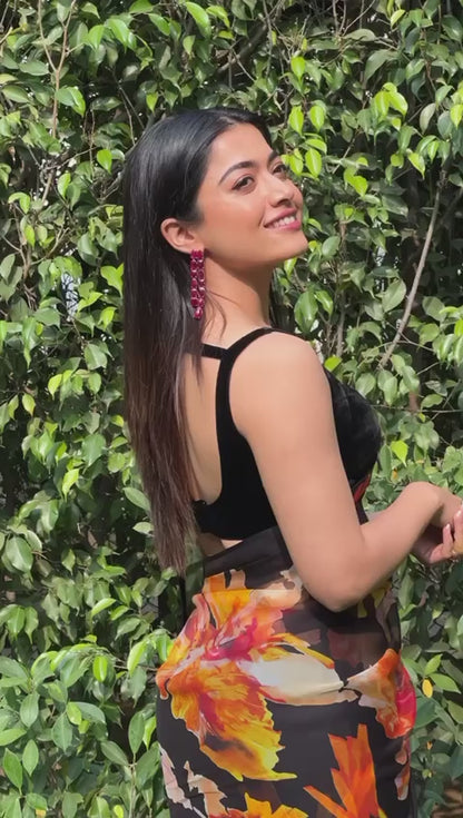 Rashmika Black Georgette Digital Printed Saree