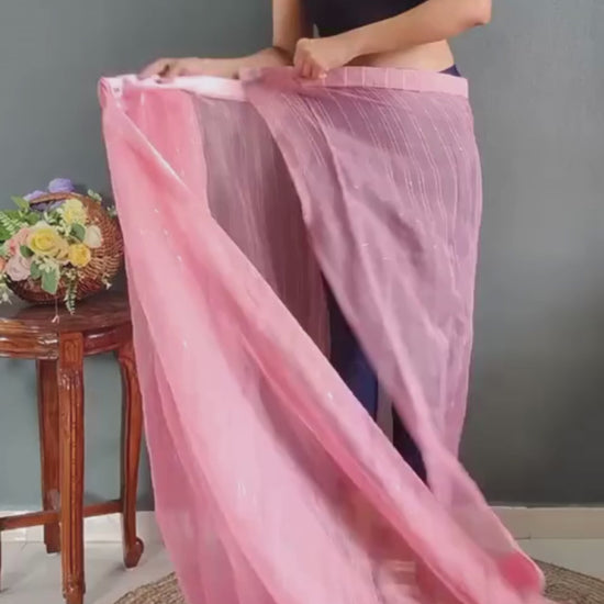 Meena Pink Ready To Wear Organza Saree