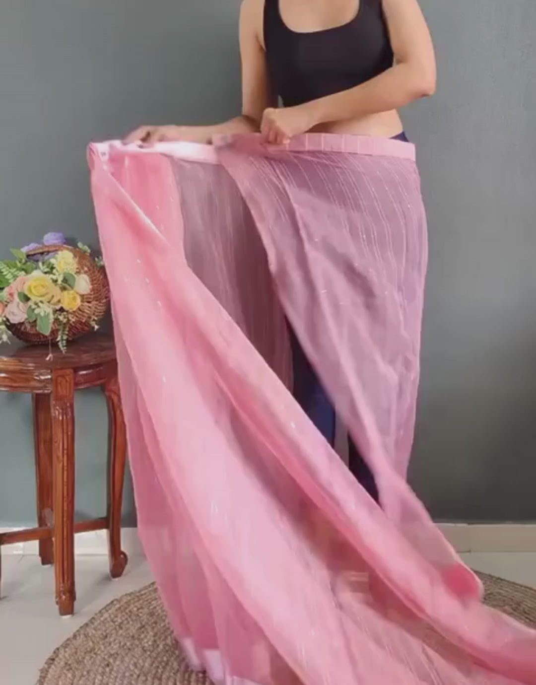 Meena Pink Ready To Wear Organza Saree