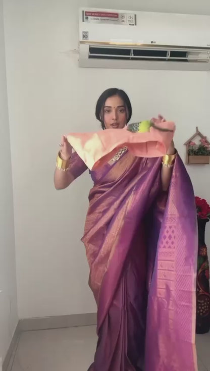 Evelyn PeachLotus 1-Minute Ready To Wear Premium Organza Silk Print Saree