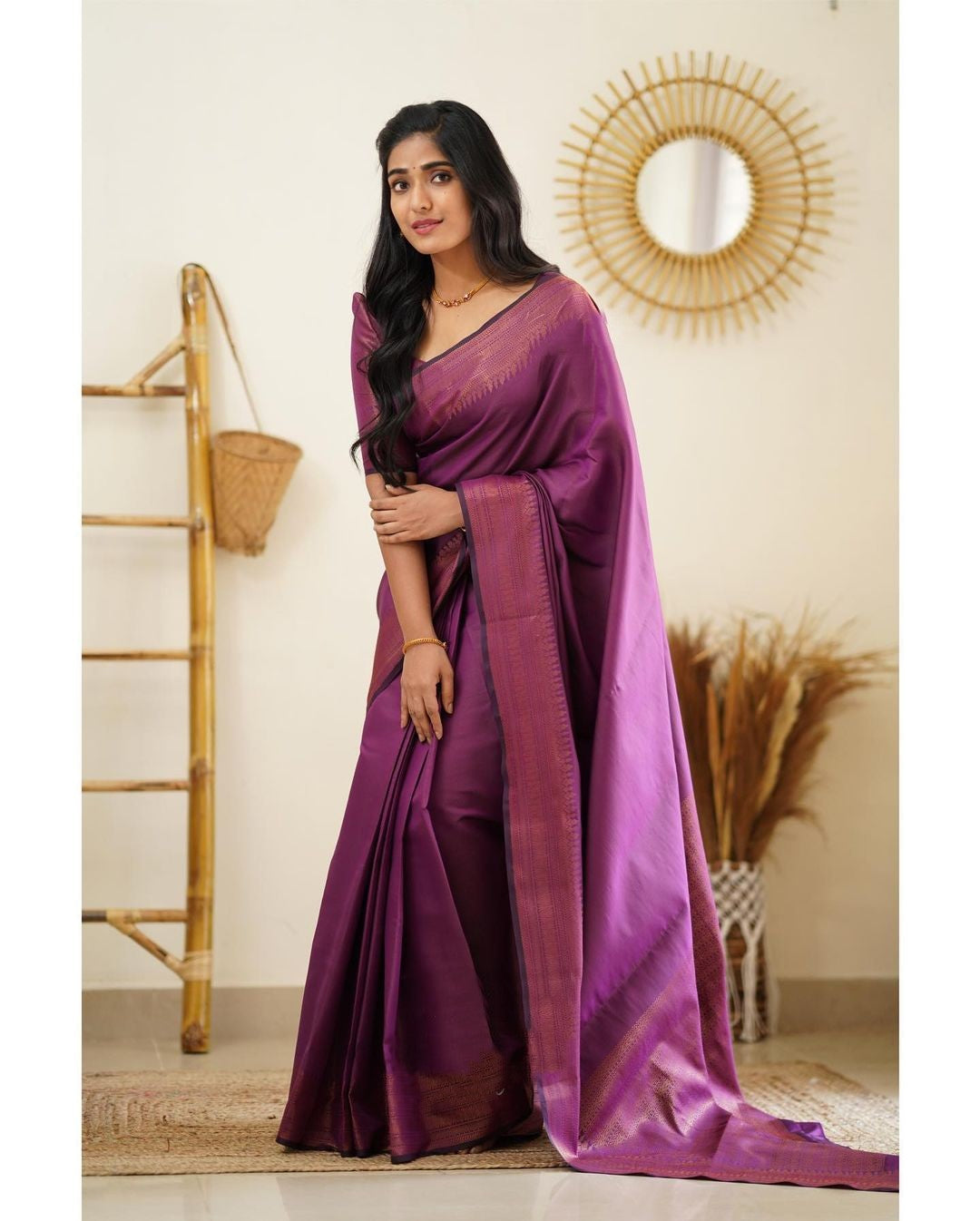 Dipti Purple Soft Silk Saree With Imaginative Blouse Piece Attached