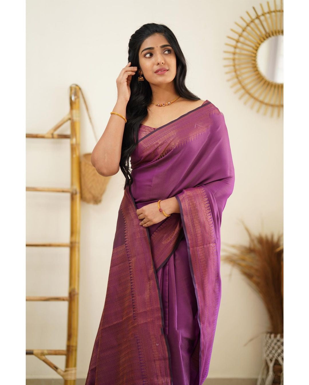 Dipti Purple Soft Silk Saree With Imaginative Blouse Piece Attached