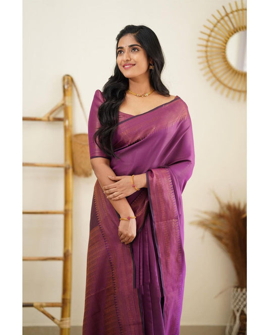 Dipti Purple Soft Silk Saree With Imaginative Blouse Piece Attached